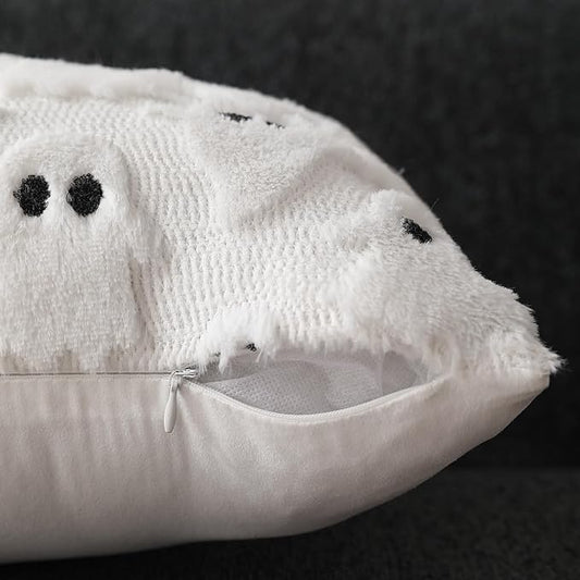 DFXSZ Halloween Pillow Covers 12x20 inch Set of 2 White Ghost Throw Pillow Cases Soft Plush Faux Fur Wool Couch Cushion Case for Chair Sofa Bedroom Living Room Home Decor PTK03A12