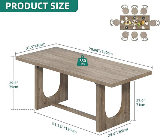YITAHOME 70.86 Inch Dining Table for 6-8 People, Large Rectangle Dining Room Table with Wooden Base Leg Heavy Duty, Farmhouse Rustic Kitchen Dinner Table for Apartment Living Room, Grey Oak