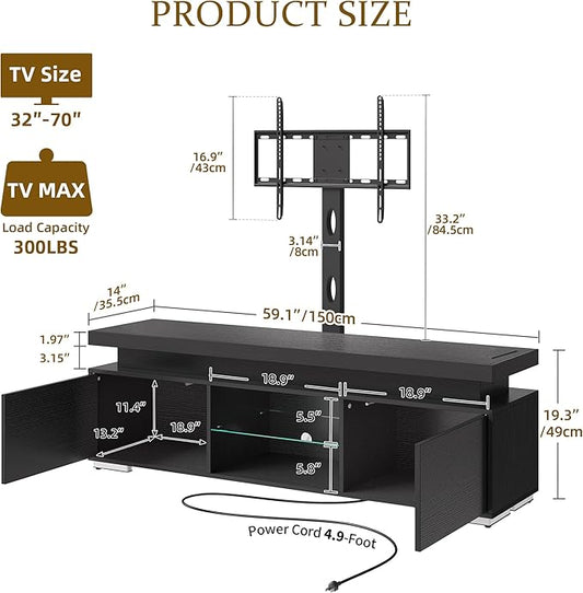 DWVO TV Stands for Living Room, Modern TV Stand for 70/65 inch TV with Mount & Power Outlet, LED Black Entertainment Center with Storage, Gaming Media Stand, Black