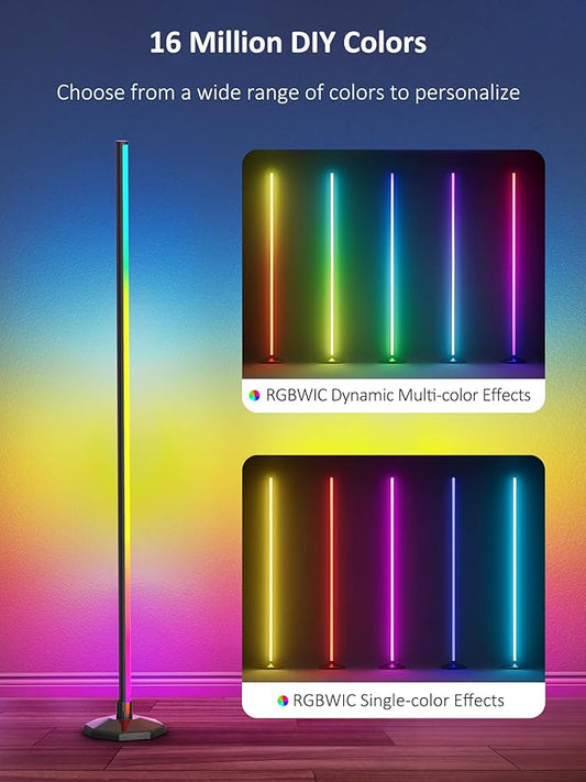 RGB Corner Floor Lamp:Uocub 16 Million DIY Colors & 68+ Scene LED Smart Modern Floor Lamp with Timing, Music Sync, App and Remote Control Standing Lamp for Living Room