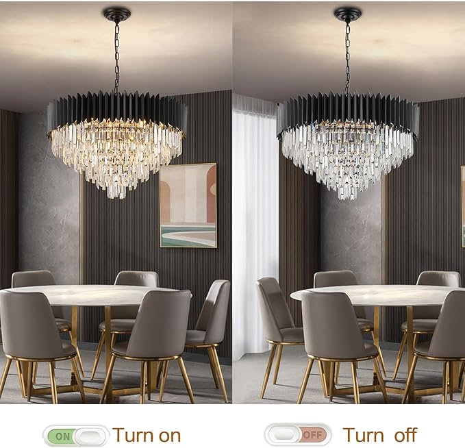 Luxury Crystal Chandelier Black Chandeliers — 30" 6-Tier 16-Light K9 Crystal, Large Lighting Fixture for Dining Room Living Room Foyer
