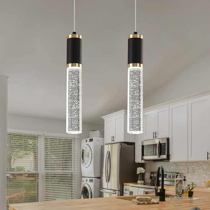 3-Pack Modern Crystal Pendant Light for Kitchen Island, Elegant Black Gold LED Bubble Hanging Chandelier Lighting Fixture for Dining Room Bedside