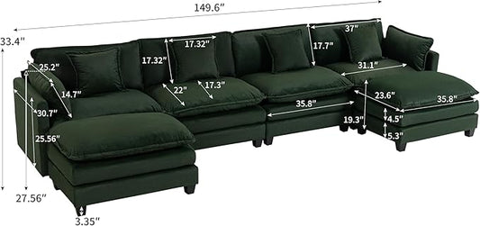 Eafurn 150" Oversized Modular Sectional Sofa with Movable Ottomans, 6 Seat Modern Corduroy Sofa Set, Convertible U/L Shaped Corner Couch for Living Room Apartment