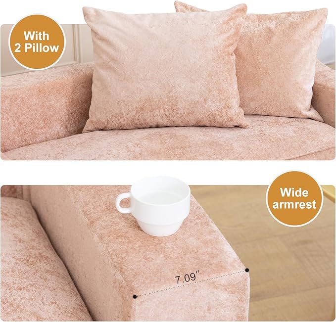 61" Convertible Sofa Bed Loveseat, Memory Foam Boneless Floor Couch with Removable Plush Velvet Cover, Tri-folding Compact Full-size Sleeper for Small Living Room, Playroom, Guest Room, RV (Pink) | Convertible Sofa Bed, Premium Memory Foam, Ergonomic D...