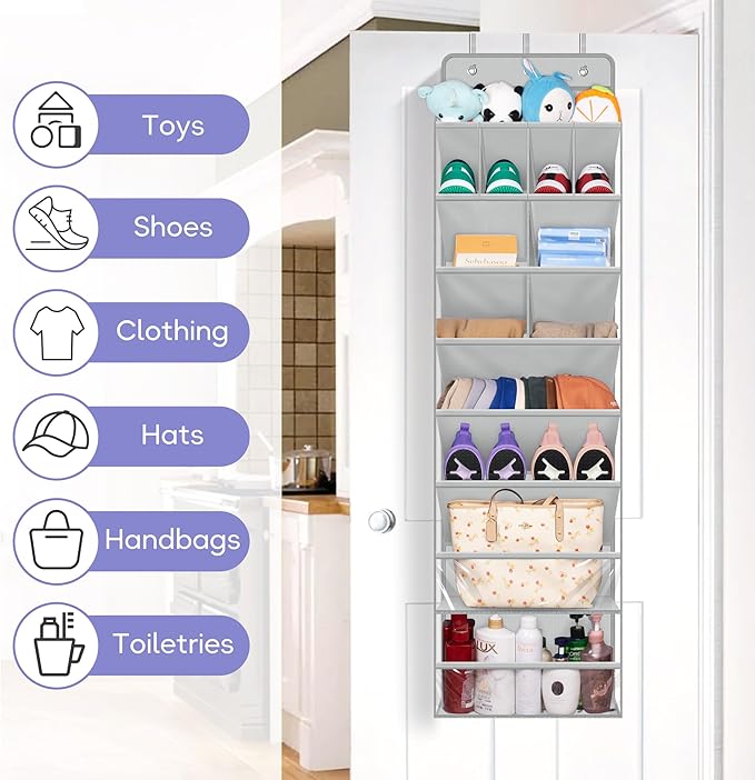 MISSLO Clear Over the Door Shoe Organizer Large Deep Pockets Hanging Shoe Rack for Closet Fit 20 Pairs Shoe Holder for Sneakers Boots Storage,Grey