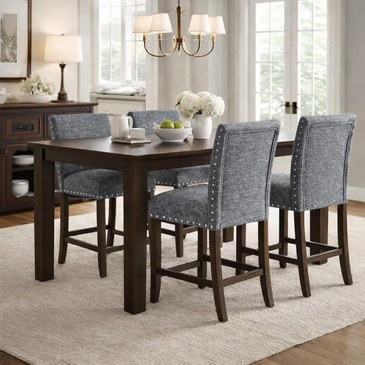 Homepop Home Decor | Nailhead Trim Counter Height Bar Stools | 24 Inch Bar Stools | Decorative Home Furniture (Slate Gray)