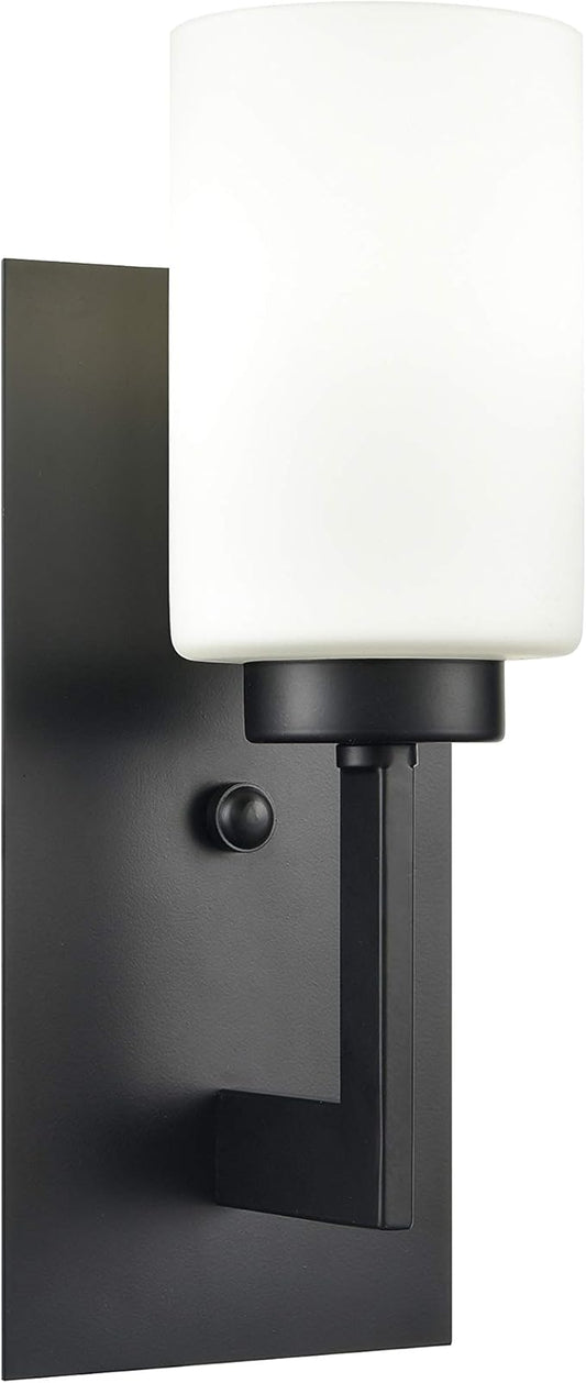 Linea di Liara Brio Black Wall Sconce with Frosted Glass Shade - Modern Wall Light Fixture for Bathroom, Vanity, and Hallway