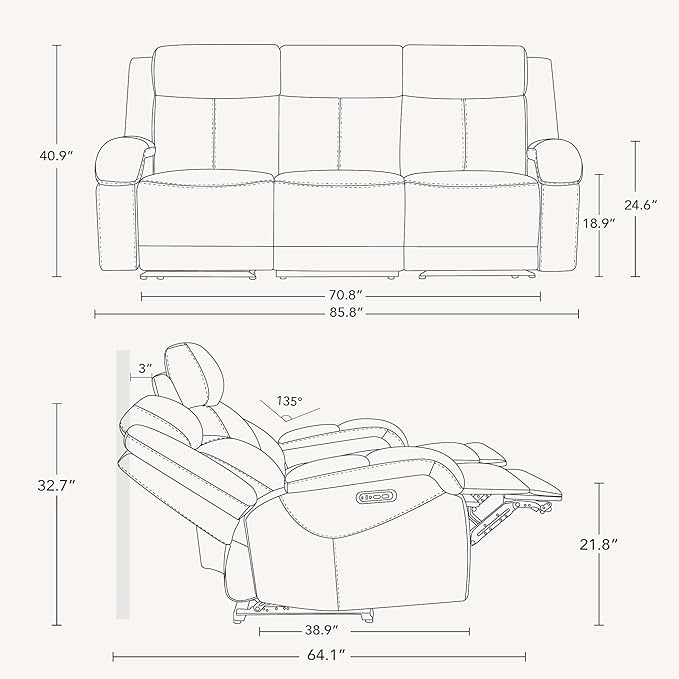 Watson & Whitely Power Reclining Sofa and Loveseat Sets, Genuine Leather Sofa Recliner Couch Set with Power Headrest, Storage Console, USB Ports, Cup Holders, Living Room Furniture Set, Saddle Brown