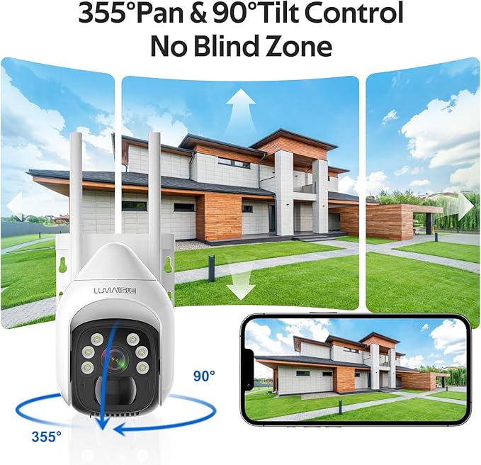 Solar Security Cameras Wireless Outdoor, 2K Pan/Tilt 360° WiFi Cameras for Home Security, Battery Powered Camera with Spotlights, Color Night Vision,Siren,Human Detection,Support 5G&2.4GHz Dual WiFi