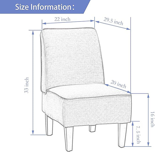 ALISH Accent Chairs Set of 2 Upholstered Living Room Chairs Armless Side Chairs Bedroom Chairs with Curved Backrest and Wooden Legs Blue