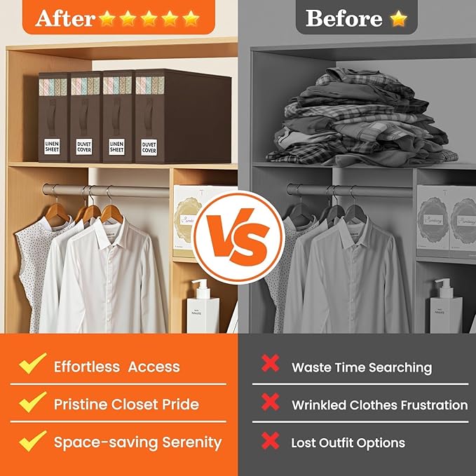 WOWBOX Sheet Organizers and Storage,Closet Bed Sheet Organizer Under Bed Storage and Organization with Label Cards & Clear Window for Bedding Sheets,Duvet Covers,Blankets (10 Pack,Brown)