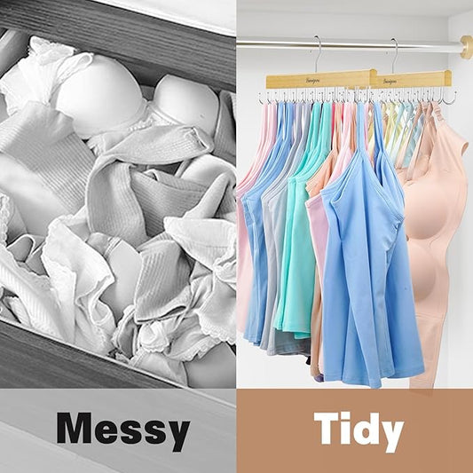 Belt & Bra Organizer for Closet - Tie Rack with 22 Rotatable Hooks, Stackable Space Saving Hanger for Women/Men, Tank Top Organizer - 2 Pcs