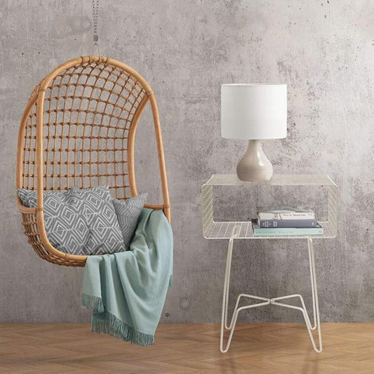 mDesign Modern Industrial Side Table with Storage Shelf, 2-Tier Metal Minimal End Table, Metallic Caged Grid - Accent Furniture for Living Room, Bedroom, Office, Dorm, Concerto Collection, Satin
