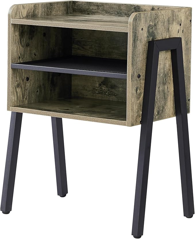 VECELO Night Stand Set of 2,Industrial Side End Table/Stackable Accent Furniture with 2-Tier Open Storage Compartments for Bedroom, Living Room and Small Spaces