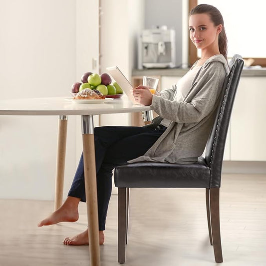 DUMOS Dining Chairs Set of 4, Moden PU Leather Kitchen Table Chairs with Wooden Legs and Padded Seat for Dining Room/Kitchen/Living Room/Restaurant, Brown