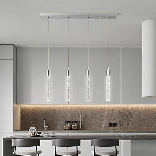 Kitchen Island Lighting Modern Light Fixture Chrome Pendant Light Dimmable LED Chrome Finish Mini Crystal Pendant Lights for Dining Room Living Room(4-Light)