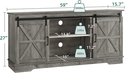YITAHOME Farmhouse TV Stand for 65/60/55 Inch, Modern Entertainment Center with Sliding Barn Door, Wood TV Media Console Storage TV Cabinet for Living Room for 300lbs, Rustic Grey