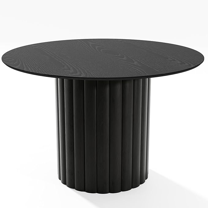Casaphoria 46" Round Dining Table, Modern Wood Kitchen Table with Wide Column Pedestal Base for Living Room & Dining Room, Easy Assembly Farmhouse Furniture for 4-6, Black