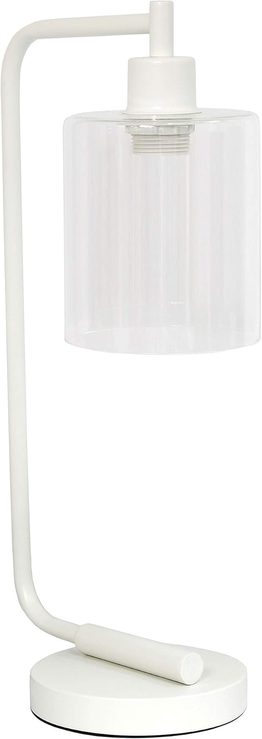 Simple Designs LD1036-WHT Bronson Antique Style Industrial Iron Lantern Desk Bedside Glass Shade Table Lamp, White