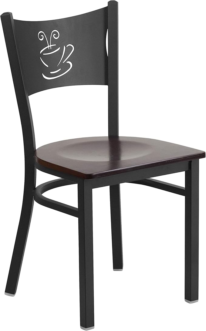 Flash Furniture 2 Pk. HERCULES Series Black Coffee Back Metal Restaurant Chair - Walnut Wood Seat