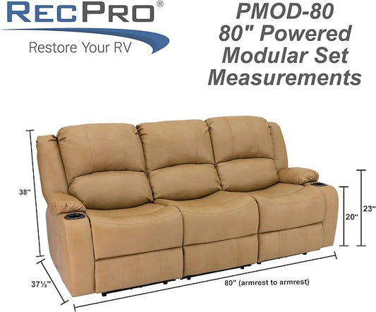 RecPro RV Recliner Charles 80" Powered Triple Wall Hugger | Drop Down Console | RV Furniture with Upgraded 2023 Fabric (Toffee)