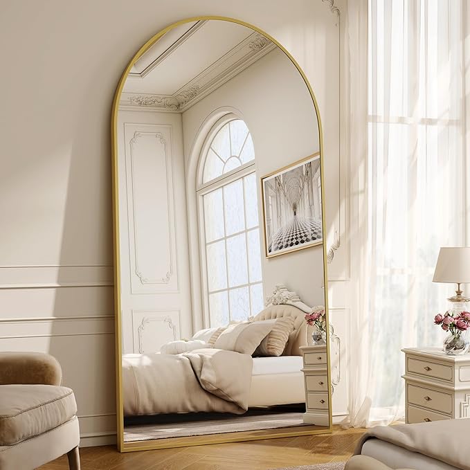 86" x 40" Large Arch Full Length Mirror - Floor Full Body Mirror with Aluminum Frame - Standing, Leaning or Hanging, for Bedroom, Living Room, Gold