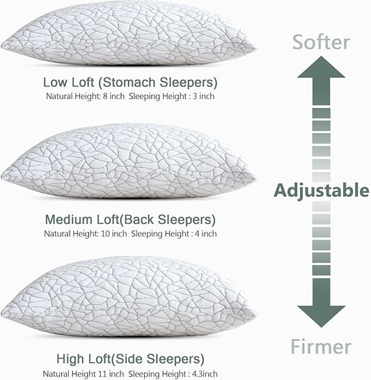 BPC Premium Rayon Derived from Bamboo Firm Pillows Queen Size Set of 2 - Hypoallergenic Shredded Memory Foam Pillows with Removable Cover Bed Pillows for Side Stomach and Back Sleepers, CertiPUR-US