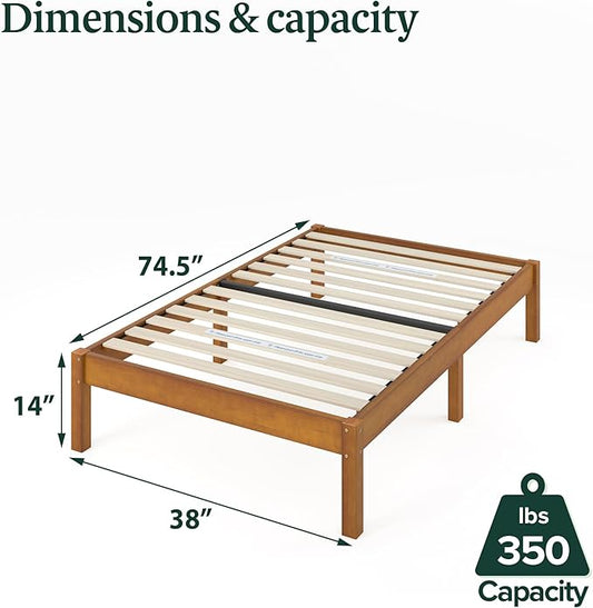 Zinus Ellie 14 Inch Twin Bamboo Platform Bed Frame, Wood Slat Support, No Box Spring Needed, Easy Assembly, Brown