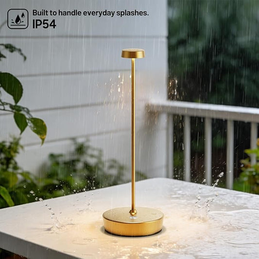 Cordless LED Table Lamp,Rechargeable Battery Desk Lamps, 3 Color Stepless Dimmable Metal Battery Table Lamps, Portable Waterproof Table Light for Indoor/Outdoor/Restaurant (2Pack Brass)