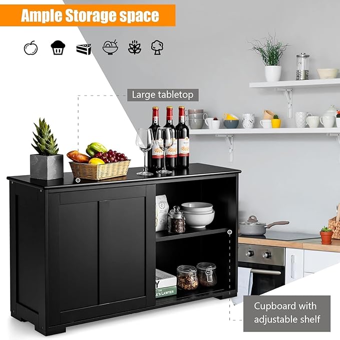 NAFORT Wooden Buffet Cabinet Sideboard with Sliding Doors, Kitchen Storage Console Table, Accent Coffee Bar with Adjustable Shelf for Living Room, Dining Room (Black, 13" D x 42" W x 23.5" H)