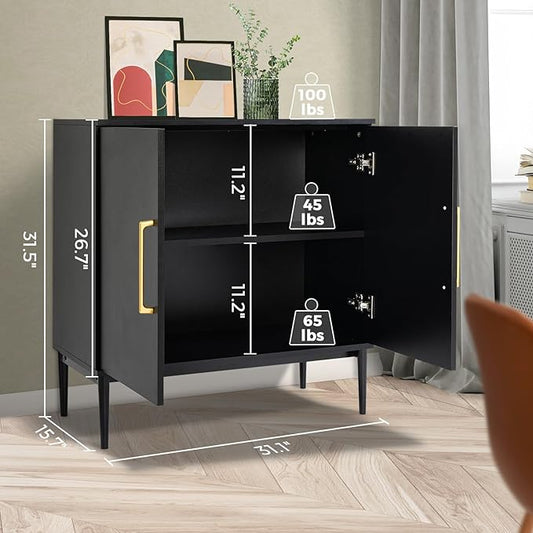 Storage Cabinet with Doors, Modern Black Accent Cabinet, Free Standing Cabinet, Wooden Buffet Sideboards for Living Room, Kitchen,Home Office