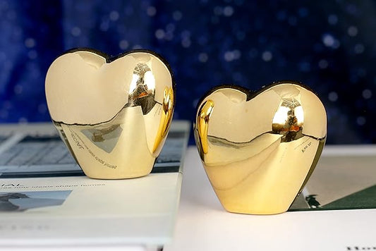 2pcs Gold Small Animal Statue Heart Statue Decor Modern Style Ceramic Gold Heart Animal Figurines Statues for Home Decor Accents Living Room Office Table Bookshelf Desk Bedroom Decorative Objects
