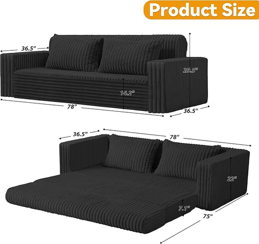 HABUTWAY Folding Sofa Bed, 2 in 1 Convertible Sleeper Chair with 2 Pillows, Portable Fold Out Chair Bed with Armrest, Comfy Floor Couch, Lazy Sofa for Living Room Bedroom Dorm Home Office, Black