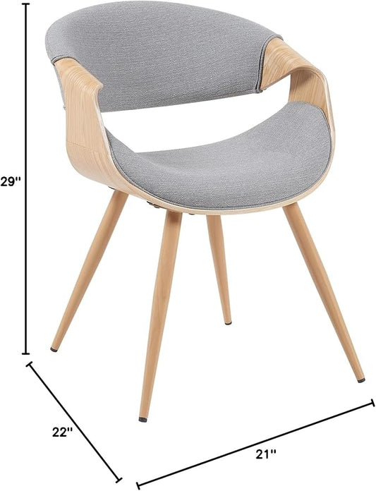 Armen Living Butterfly Mid-Century Dining Chair with Grey Fabric Upholstered Seat and Oak Finish