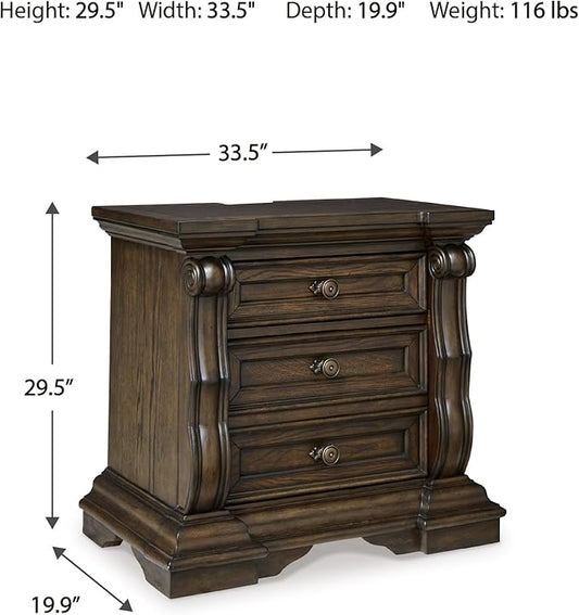 Signature Design by Ashley Maylee Classic 2 Drawer Nightstand with Pull-Out Tray, Power Supply and USB Ports, 29.5" Tall, Dark Brown