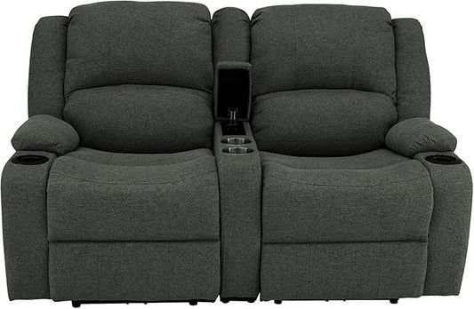RecPro Charles Powered Double Recliner Sofa & Loveseat | Wall Hugger RV Furniture | Cloth (Fossil, 64")