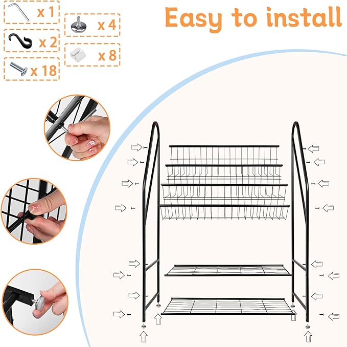 Bookshelf for Kids, Metal Kids Bookshelf, 5 Tier Kids Book Shelf and Toy Storage, Bookcase for Kids Room, Kids Book Storage for Bed Room Living Room (Large, Black)