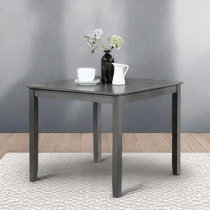 Dining Table for 4, Wooden Square Kitchen Table with Natural Woodgrain Finish, 34.5" MDF Modern Dining Table with Solid Wood Tapered Legs and Rounded Corners, Easy Assembly, Gray