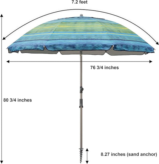 Blissun 7.2' Beach Umbrella with Sand Anchor, Outdoor Portable Beach Umbrella for Sand with Tilt Pole, Carry Bag, Air Vent