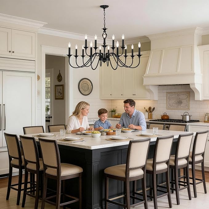 15 Light Black Farmhouse Chandelier | Large Chandeliers for Dining Room Light Fixtures Over Table | Vintage Candle Hanging Lighting for Living Room | Foyer | Staircase | Restaurant | Villa
