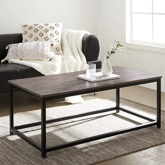AZL1 Life Concept Coffee Table with Metal Frame,Clean, contemporary design meets rustic industrial style,for living room, office, Dark Brown/Black