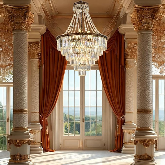 French Empire Crystal Chandelier Antique Bronze Vintage Pendant Light Large Farmhouse Chandeliers Ideal for High-Ceiling Stairwells,Entryways,Dining Room Living Room W31 × H47