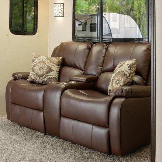 RecPro Charles 67" Powered Double RV Wall Hugger Recliner Sofa | Zero Wall Loveseat for Camper with Upgraded 2023 Fabric (Mahogany)