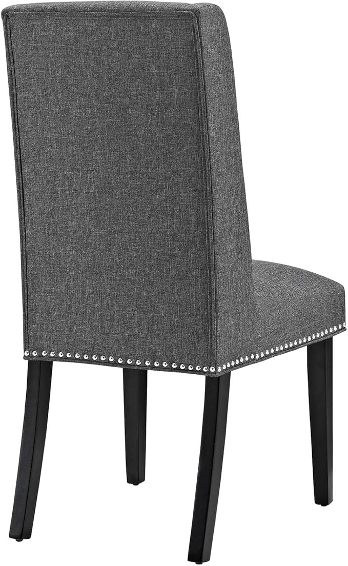 Modway Baron Modern Tall Back Wood Upholstered Fabric Four Dining Chairs in Gray