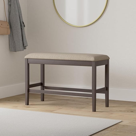 Lexicon Baronscourt Farmhouse Small Entryway Bench - 39 Inch, Upholstered Counter Height Solid Wood Frame, Padded Top, Easy Assembly , 26"Seat Height, Farmhouse End of Bed Bench For Bedroom,Dark Brown