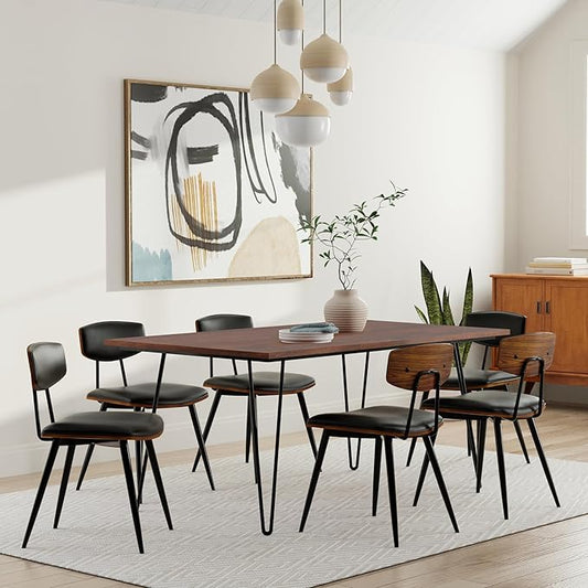 SIMPLIHOME Hunter Dining Table - 66 inch Wide Solid Mango Wood Table in Umber Brown, Modern Industrial Style for Dining Room or Kitchen with Black Powder-Coated Iron Legs and Hairpin Legs, Seats 6