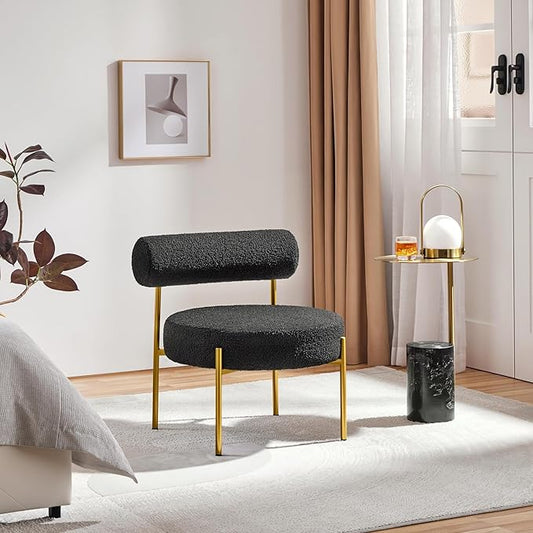 Yaheetech Modern Tufted Vanity Chair with Gold Legs for Bedroom Makeup Room Home Office, Black