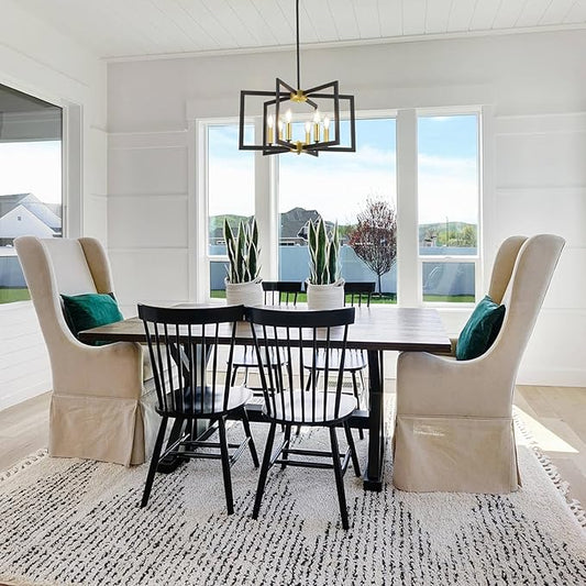Black and Gold Chandelier Light Fixture, 6 Lights Geometric Modern Chandeliers for Dining Room Kitchen Farmhouse Entryway Living Room