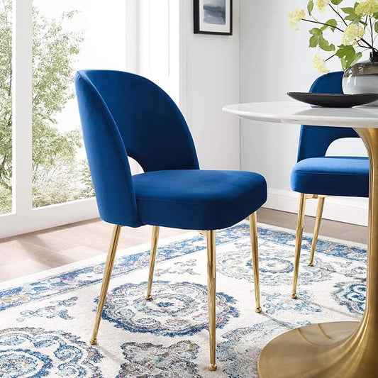 Modway Rouse Performance Velvet Dining Side Chair in Navy