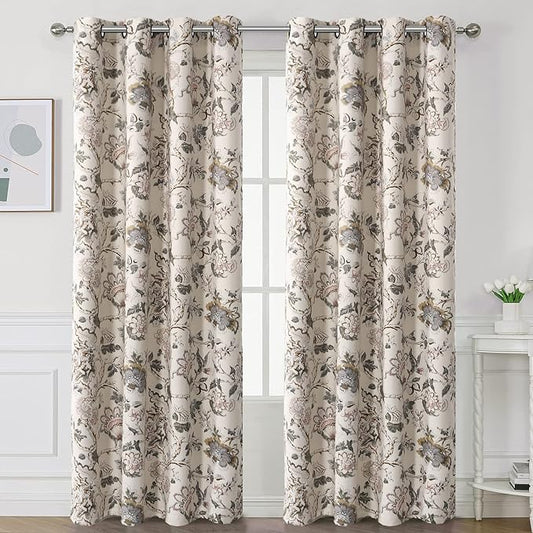 H.VERSAILTEX Blackout Curtains 108 Inch Length 2 Panels Set Floral Print Curtain Drapes for Living Room Thermal Insulated Grommet Window Curtains for Bedroom - Traditional Floral in Sage and Brown